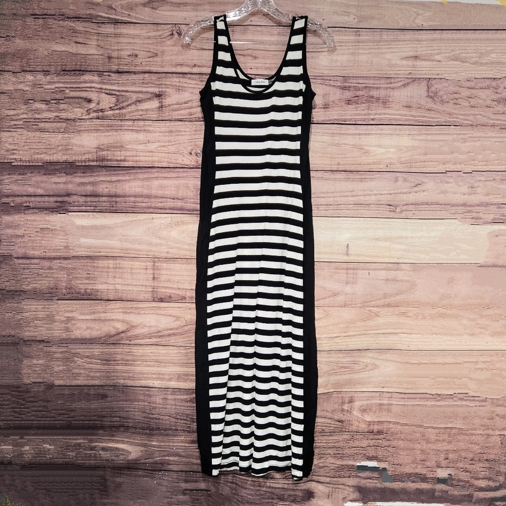 Calvin Klein Striped Black and White Midi Dress